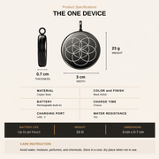 The OneDevice in Black Nickel product specifications: 3 cm wide, 23 g