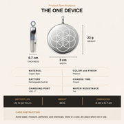 The OneDevice in Platinum product specifications: 3 cm wide, 23 g
