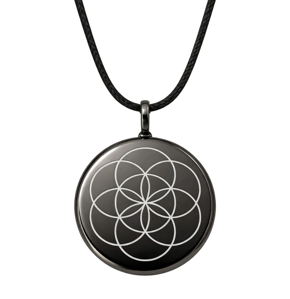 The OneDevice in Black Nickel engraved pendant on black cord
