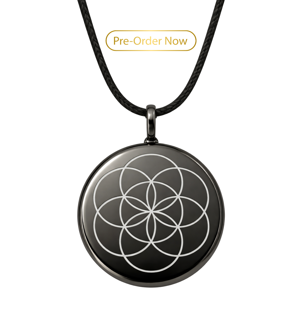 The OneDevice in Black Nickel pendant on black cord, available for pre-order