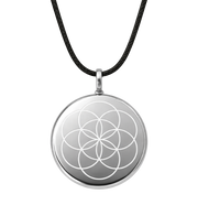 The OneDevice in Platinum pendant on black cord