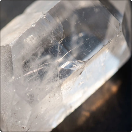 Macro of clear quartz catching light