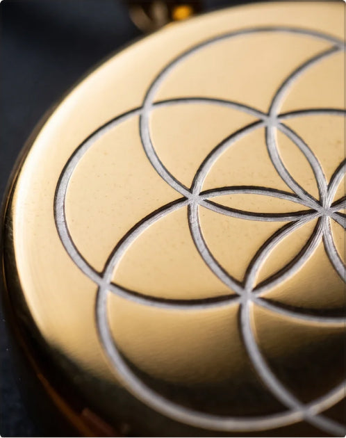 Macro of the Seed of Life engraving on the device face